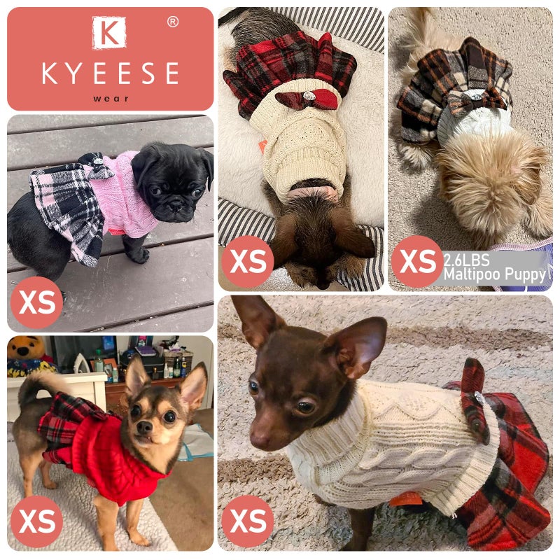 KYEESE Dog Sweater Knitwear Puppy Sweater Dress Stretchy Pullover Cat Sweaters Thick Pet Coats with Bowtie Warm Turtleneck Dogs Clothes Soft Dog Sweaters for Small Dogs Girl for Cold Weather Winter - Image 4
